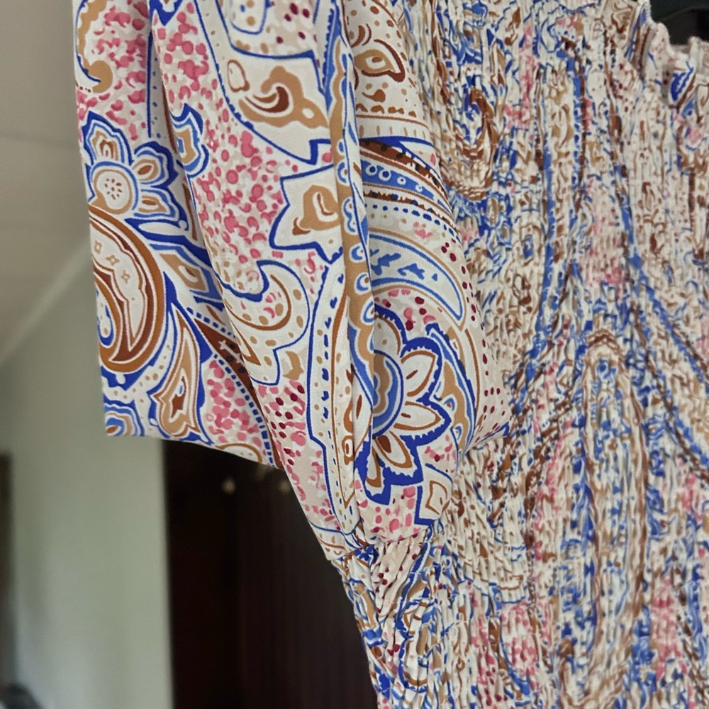 MISSORD Paisley Smocked Mock Neck Maxi Dress Victorian Romantic Poet Modest Sz S - Picture 8 of 13